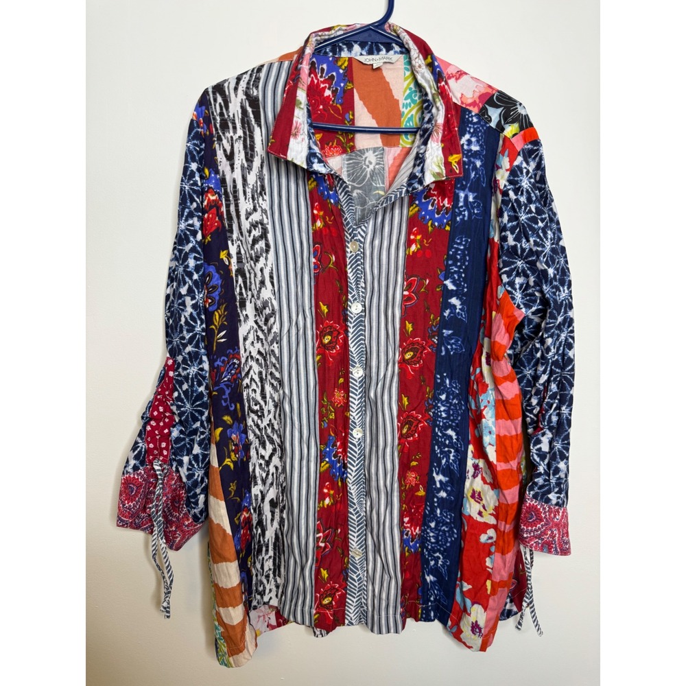 John Mark Patchwork Button Down Women 1X Multi Color Excellent Mixed Print boho